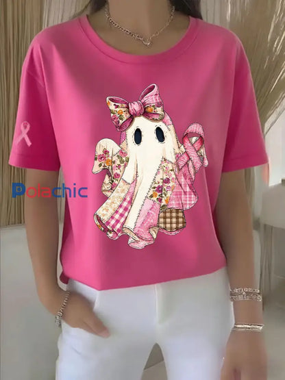 Sensibilisation au cancer du sein T-shirt décontracté à imprimé ruban rose pour femmes Rose Rouge / S