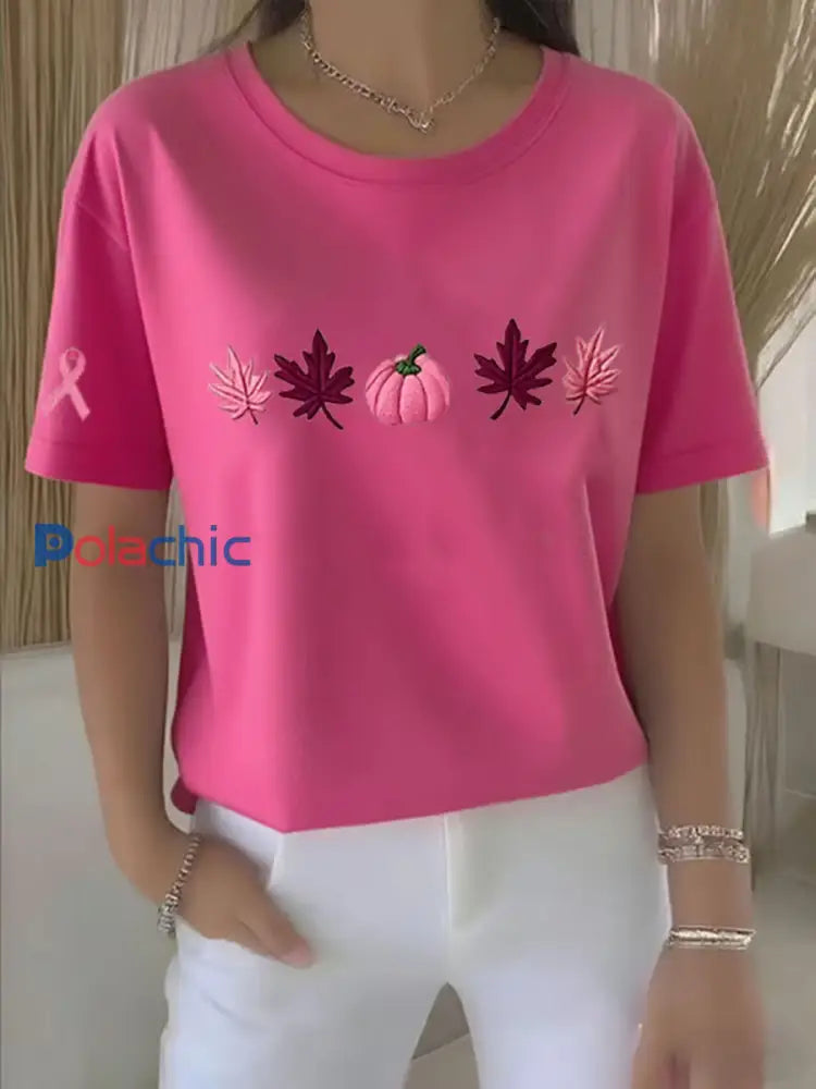 Sensibilisation au cancer du sein T-shirt décontracté à imprimé ruban rose pour femmes Rose Rouge / S