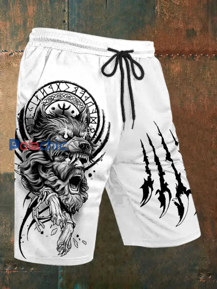 Short décontracté Viking Wolf Paw Scratch Print Homme Blanc / S
