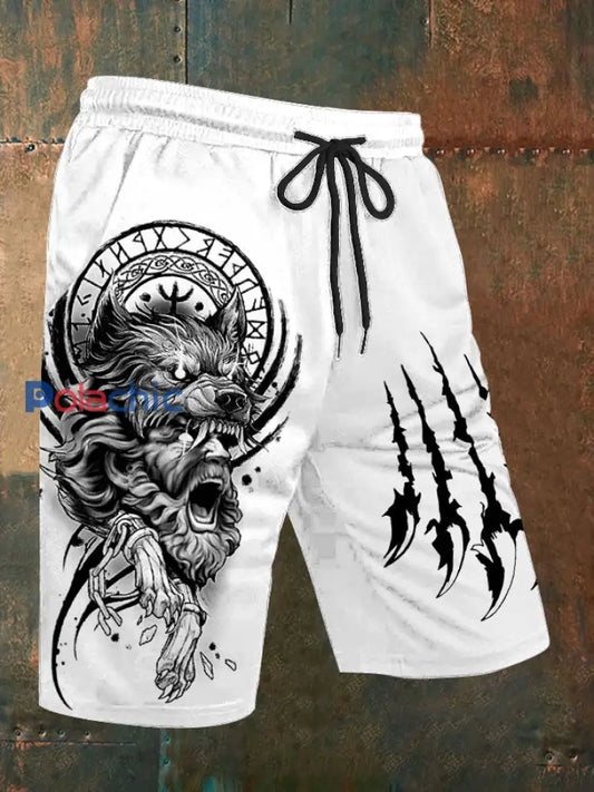 Short décontracté Viking Wolf Paw Scratch Print Homme Blanc / S
