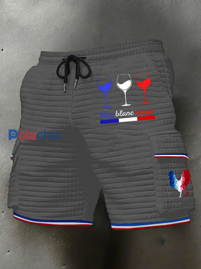 Short Homme Bleu Blanc Rouge Plaid Gris Foncé / S