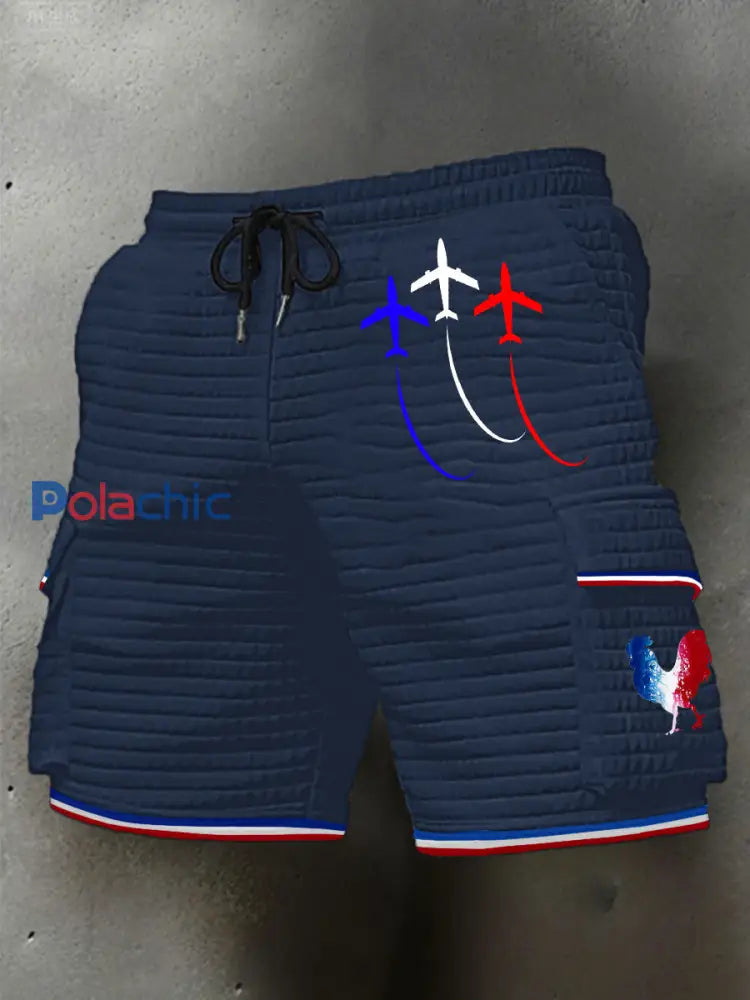 Short Homme Bleu Blanc Rouge Plaid Bleu Marine / S