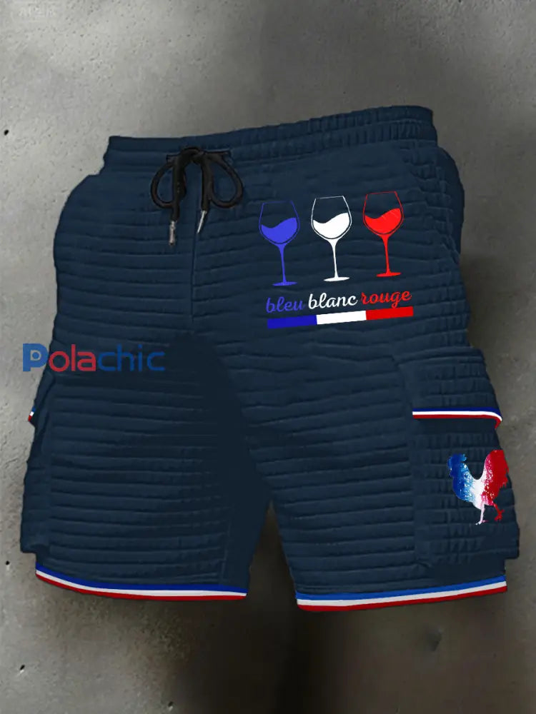 Short Homme Bleu Blanc Rouge Plaid Bleu Marine / S