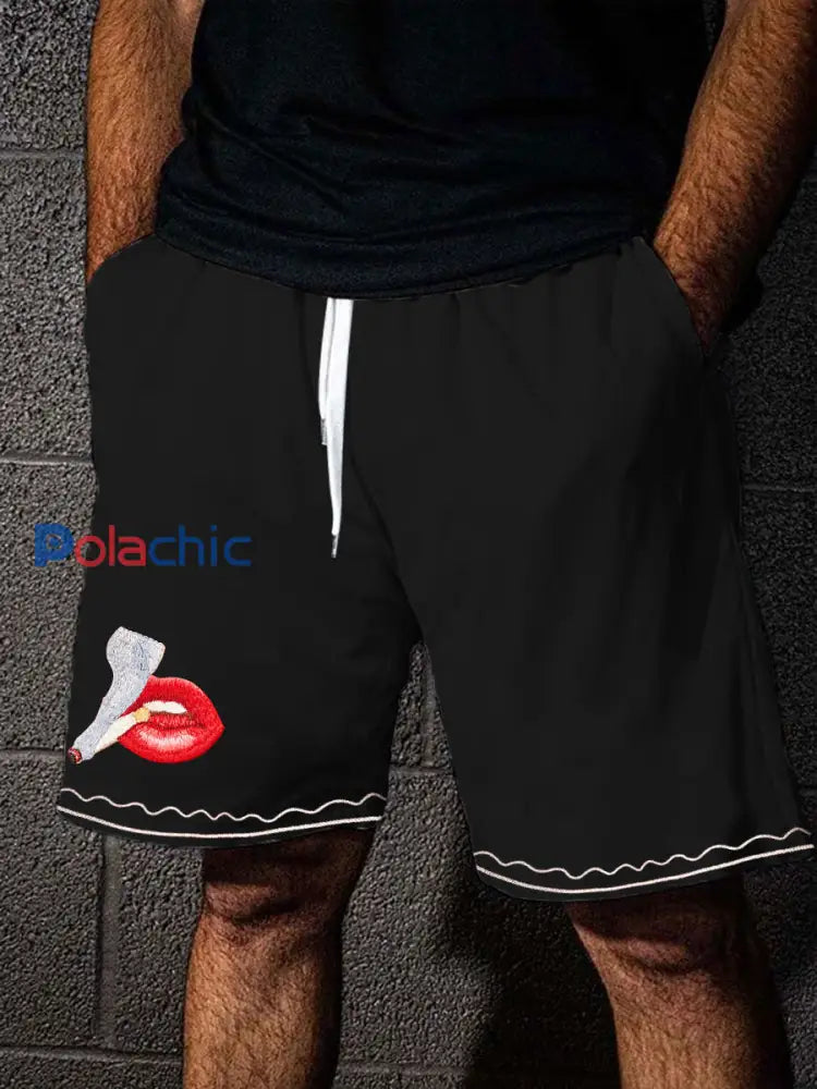 Short imprimé fumeur de style de vacances pour hommes avec cordon de serrage Noir / S