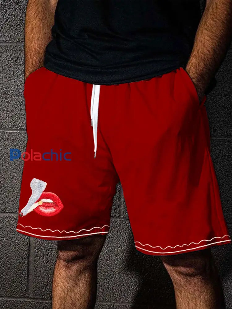 Short imprimé fumeur de style de vacances pour hommes avec cordon de serrage Rouge / S