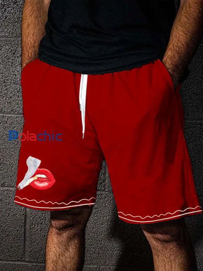 Short imprimé fumeur de style de vacances pour hommes avec cordon de serrage Rouge / S