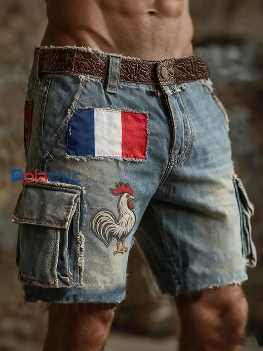 Short Pantalon Drapeau Français Le Coq Gaulois Homme comme image / S