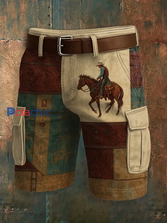 Shorts décontractés Western Retro Graphic Print Homme comme image / S