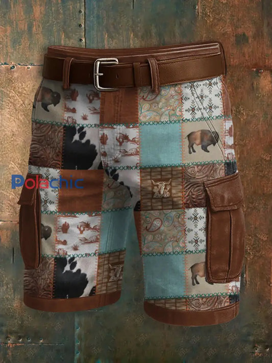 Shorts décontractés Western Retro Graphic Print Homme comme image / S