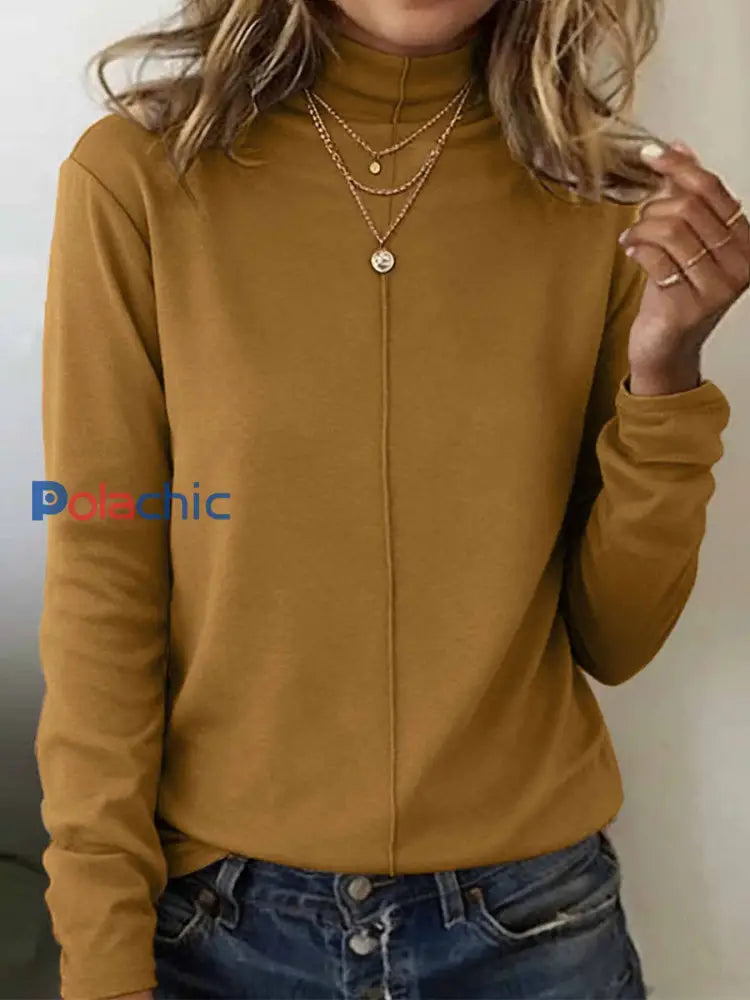 Simple Solid Color Cozy T-shirt à manches longues pour femmes Gingembre / M