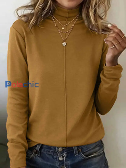Simple Solid Color Cozy T-shirt à manches longues pour femmes Gingembre / M