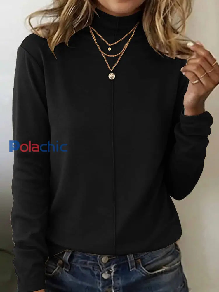 Simple Solid Color Cozy T-shirt à manches longues pour femmes Noir / M