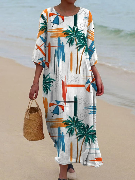Art Print Loose Mi-manches Robe longue