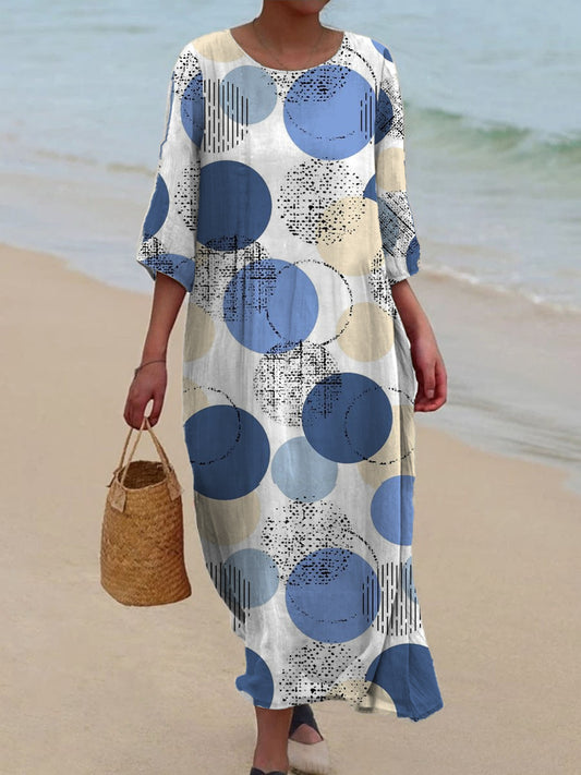 Art Print Loose Mi-manches Robe longue