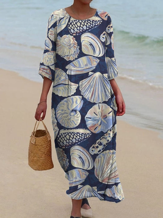 Art Print Loose Mi-manches Robe longue