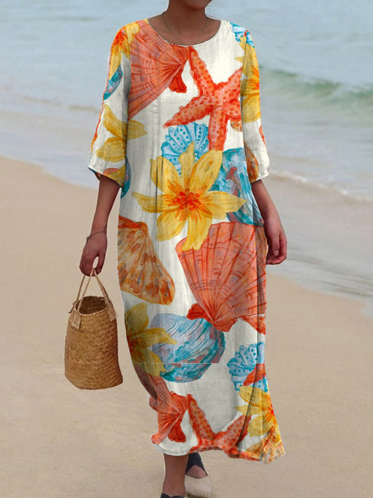 Art Print Loose Mi-manches Robe longue