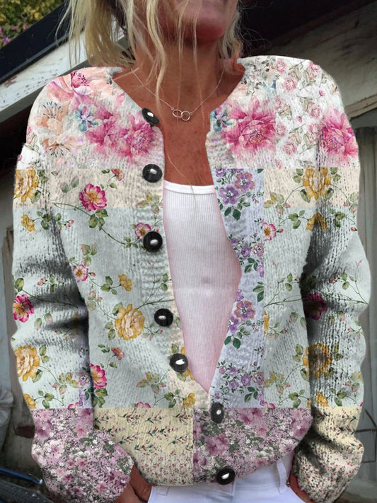 Vintage Bohème Floral Art Imprimer Bouton Cardigan