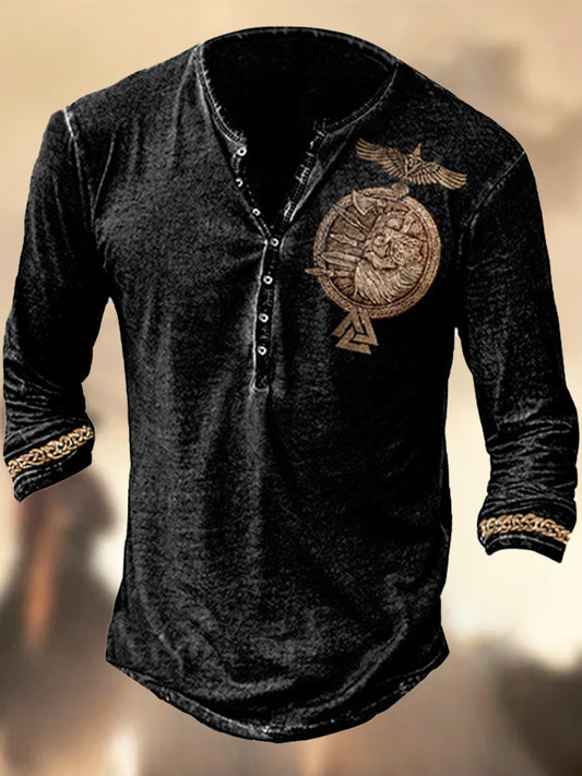 Haut à col en V à manches longues pour homme Vintage Logo Art Print