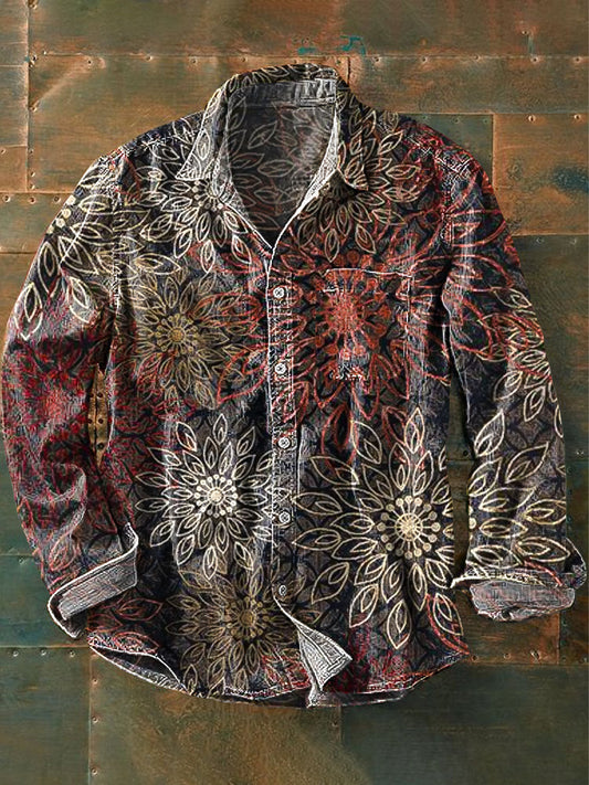 Chemise à manches longues à imprimé floral vintage pour hommes