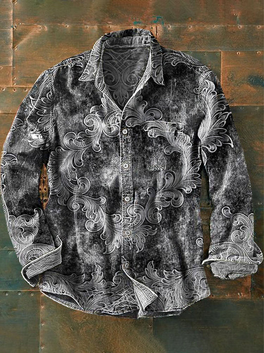 Chemise à manches longues à imprimé floral baroque vintage pour hommes