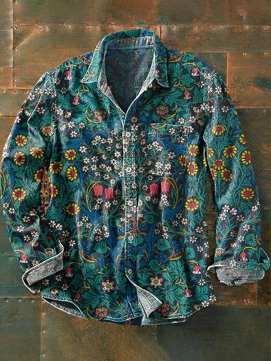 Chemise de poche à manches longues Vintage Floral Art Print pour hommes