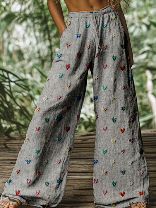 Pantalon large droit en coton décontracté imprimé floral rétro Boho