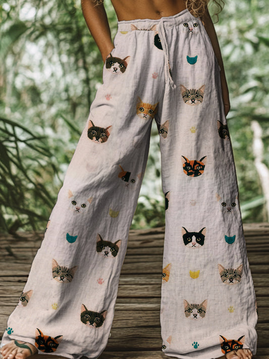 Pantalon large droit en coton décontracté imprimé floral rétro Boho