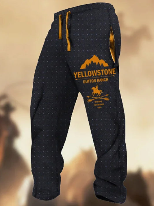 Rétro Cowboy Texture Motif Imprimer Western Village Chasse Logo Rayé Pantalon de Survêtement Décontracté