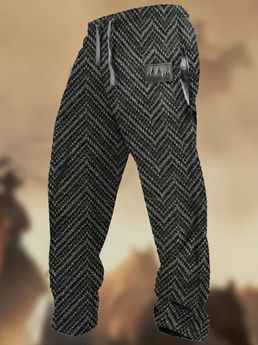 Rétro Cowboy Texture Motif Imprimer Western Village Chasse Logo Rayé Pantalon de Survêtement Décontracté