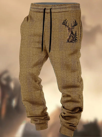 Pantalon de survêtement décontracté à rayures Logo de chasse Western Village à motif de texture rétro