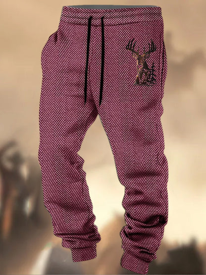 Pantalon de survêtement décontracté à rayures Logo de chasse Western Village à motif de texture rétro