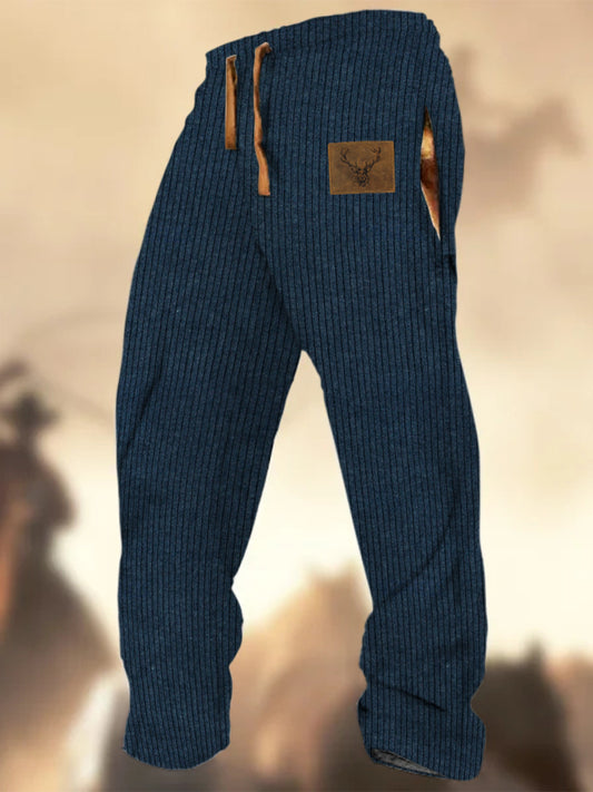 Pantalon de survêtement décontracté à rayures Logo de chasse Western Village à motif de texture rétro