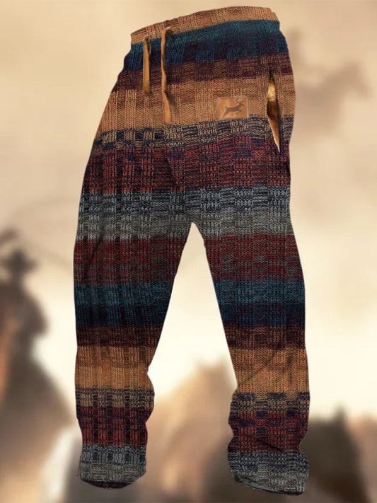 Pantalon de survêtement décontracté à rayures Logo de chasse Western Village à motif de texture rétro