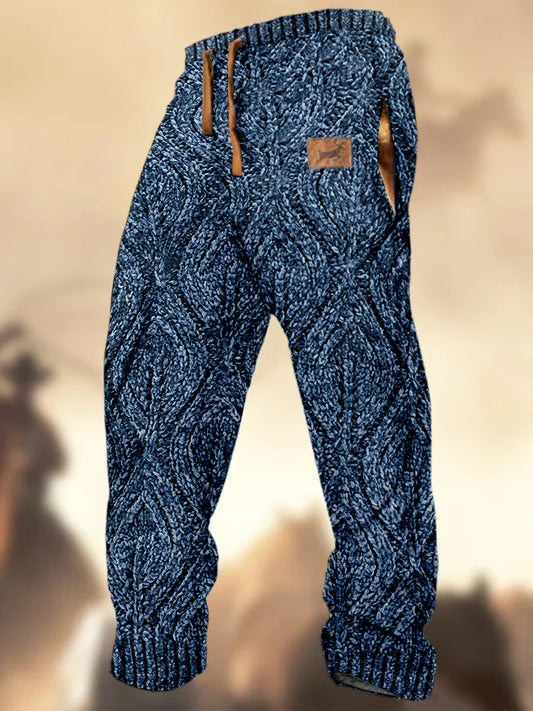 Pantalon de survêtement décontracté à rayures Logo de chasse Western Village à motif de texture rétro