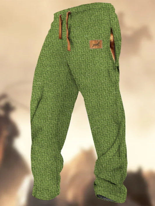 Pantalon de survêtement décontracté à rayures Logo de chasse Western Village à motif de texture rétro