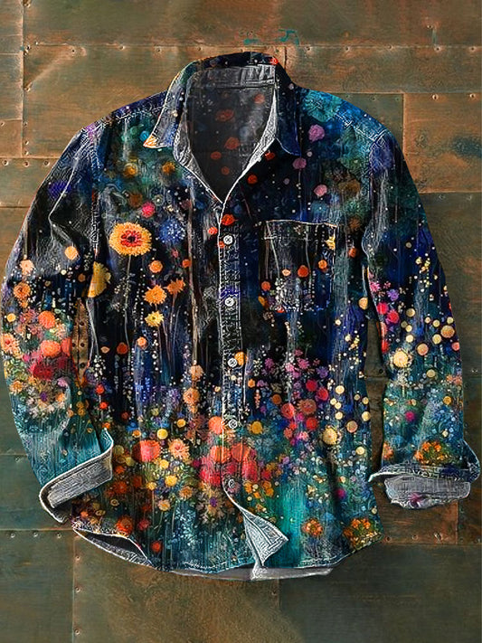 Chemise de poche à manches longues pour homme Vintage Floral Color Abstract Art Print