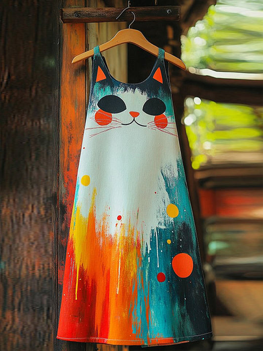 Robe décontractée à imprimé chat pour femmes