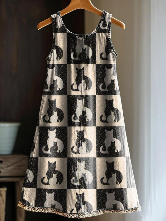 Robe imprimée design patchwork chat artistique pour femmes