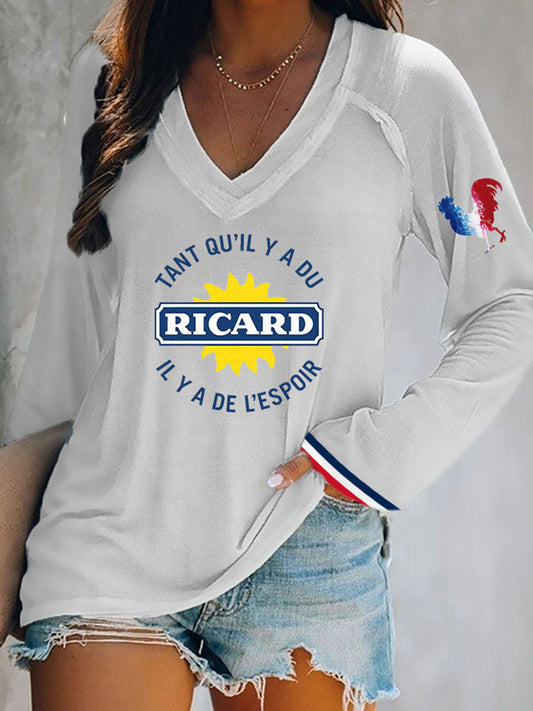 Damen Tant Qu'il Y A Du Ricard Doppelschicht-Hals-Langarm-T-Shirt