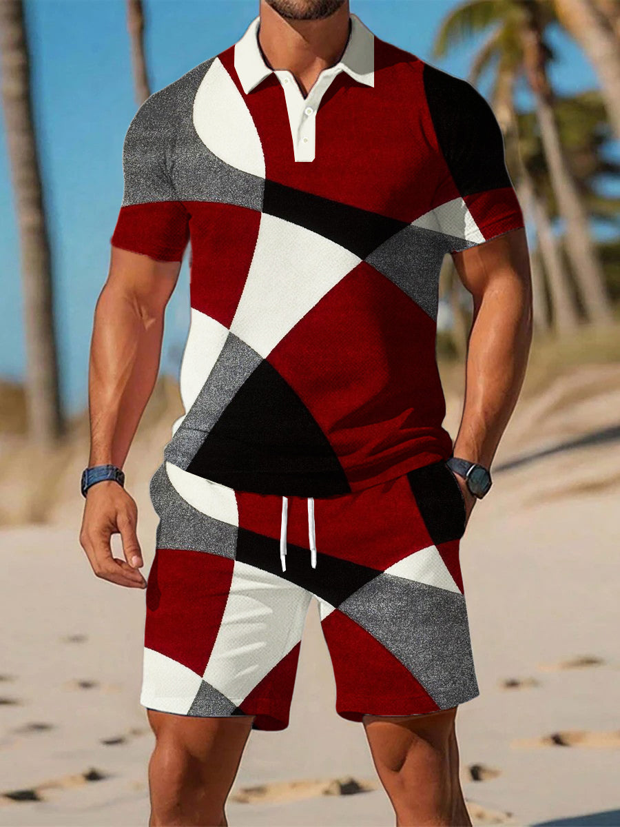 Polo décontracté imprimé géométrique artistique à manches courtes pour hommes