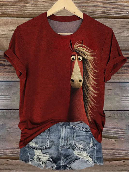 T-shirt à manches courtes Funny Horse Femme