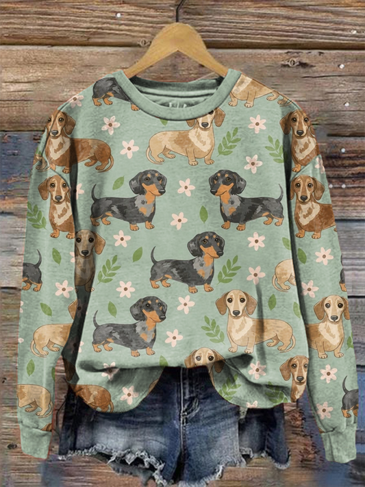 Mignon Teckel Weiner Chien Imprimé Régulier Sweatshirt Femme