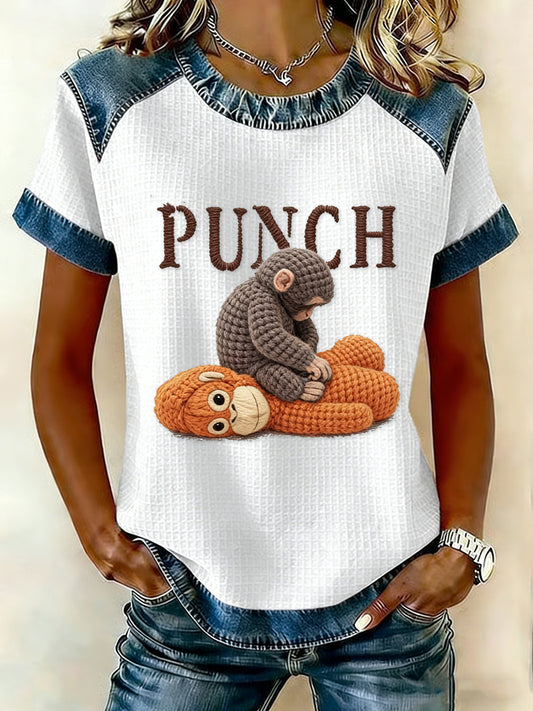 Femmes Punch Monkey Brave Imprimé Waffle T-shirt