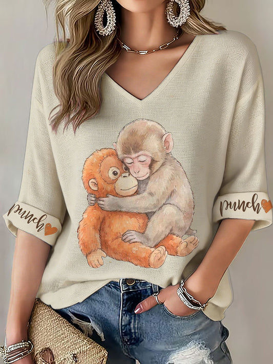 Femmes Punch Monkey Brave Imprimé Waffle T-shirt