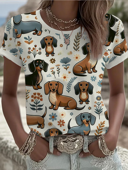 T-shirt à manches courtes pour femmes mignon teckel Weiner Dog
