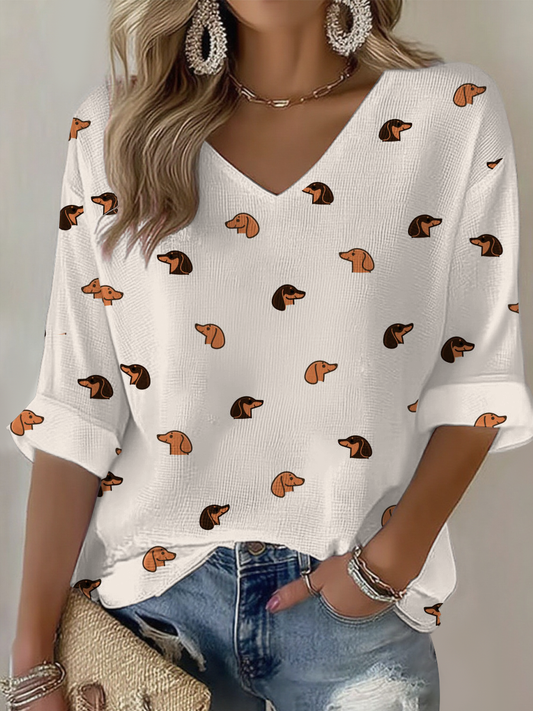 T-shirt de gaufre imprimé mignon de chien de teckel Weiner des femmes