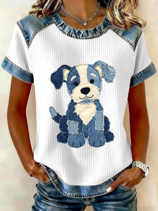 Beau modèle de chien Patchwork Art Top des femmes