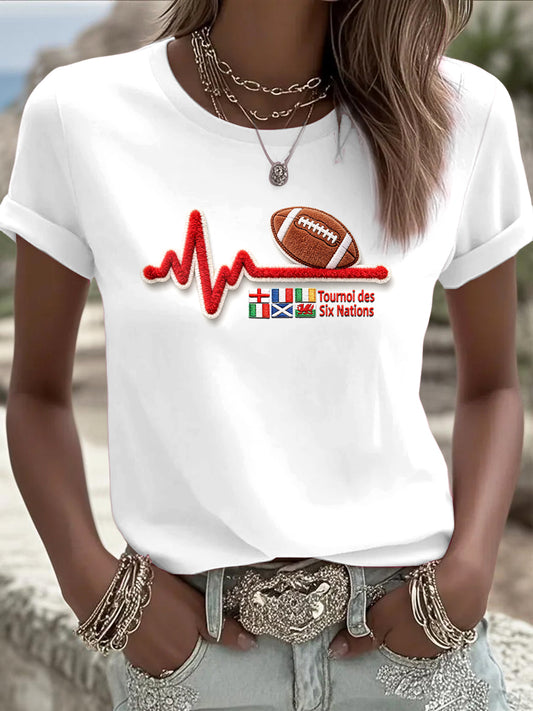 T-shirt blanc décontracté Rugby Six Nations 3D Print pour femme