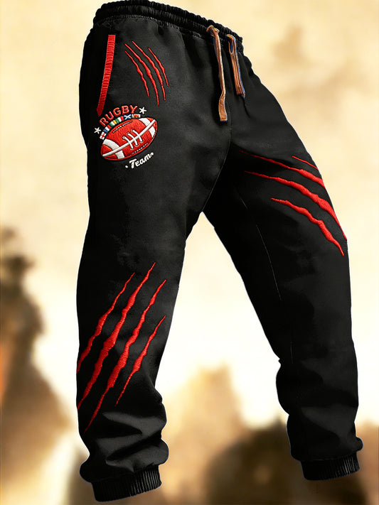 Hommes Noir Français Rugby Six Nations Imprimer Pantalon de survêtement décontracté