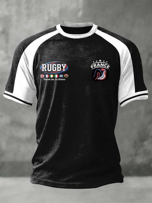 T-shirt en jersey à manches raglan imprimé patchwork des Six Nations de rugby français pour homme